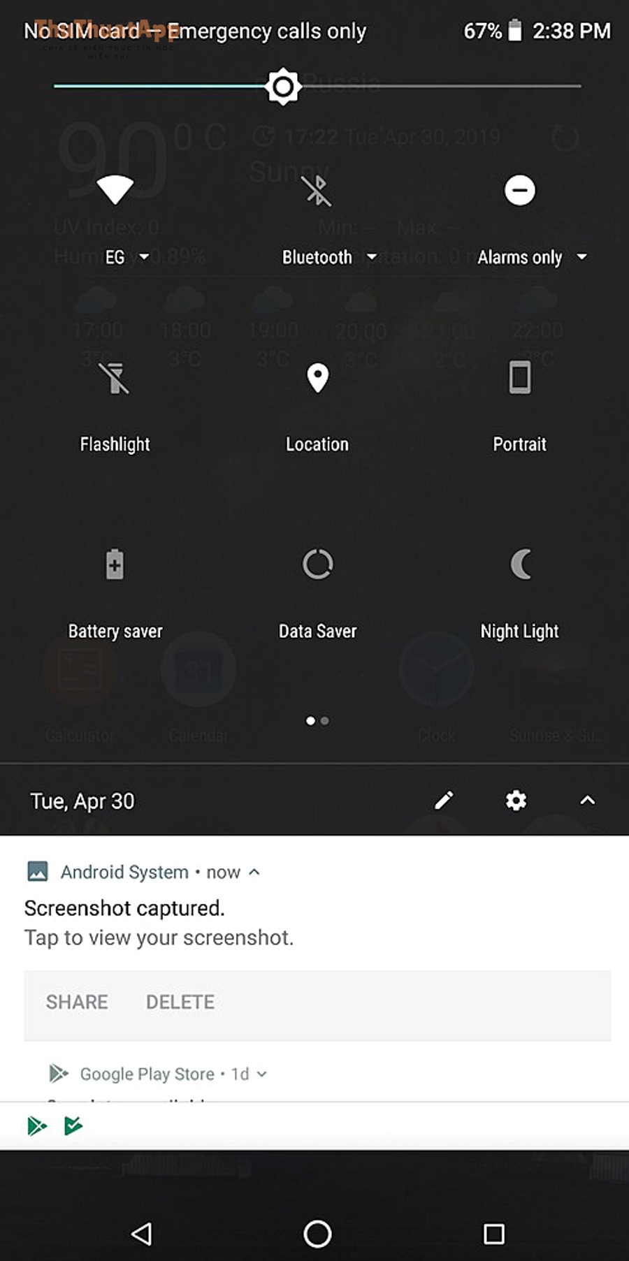 Bảng cài đặt nhanh Android với tùy chọn xoay màn hình