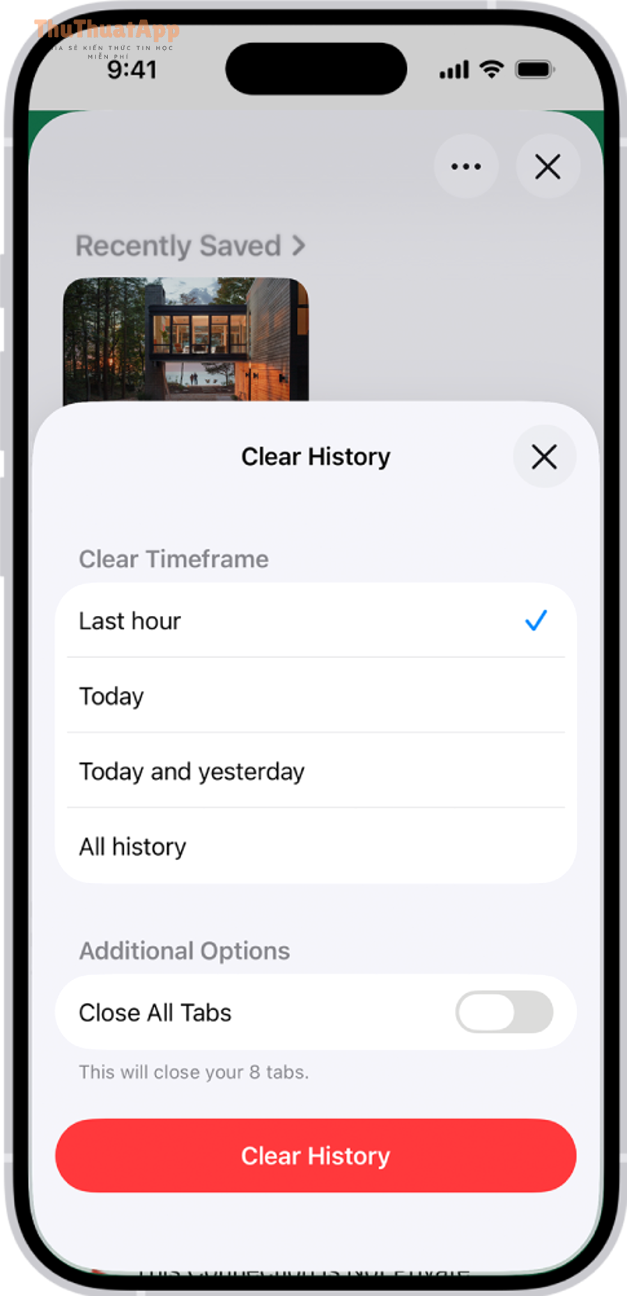 Hướng dẫn xóa cache & cookie Safari iPhone cho người dùng 3 Màn hình Clear History trong Safari iPhone