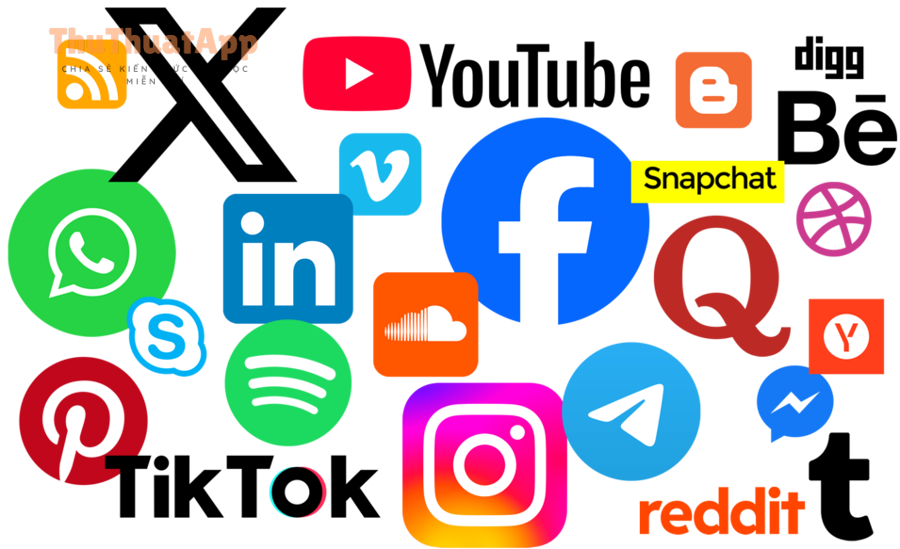 Bộ sưu tập biểu tượng mạng xã hội, gồm cả Messenger