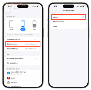 Always show previews for notifications on iPhone Lock Screen