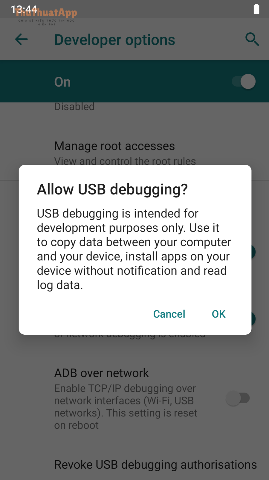 Giao diện Developer options trên Android