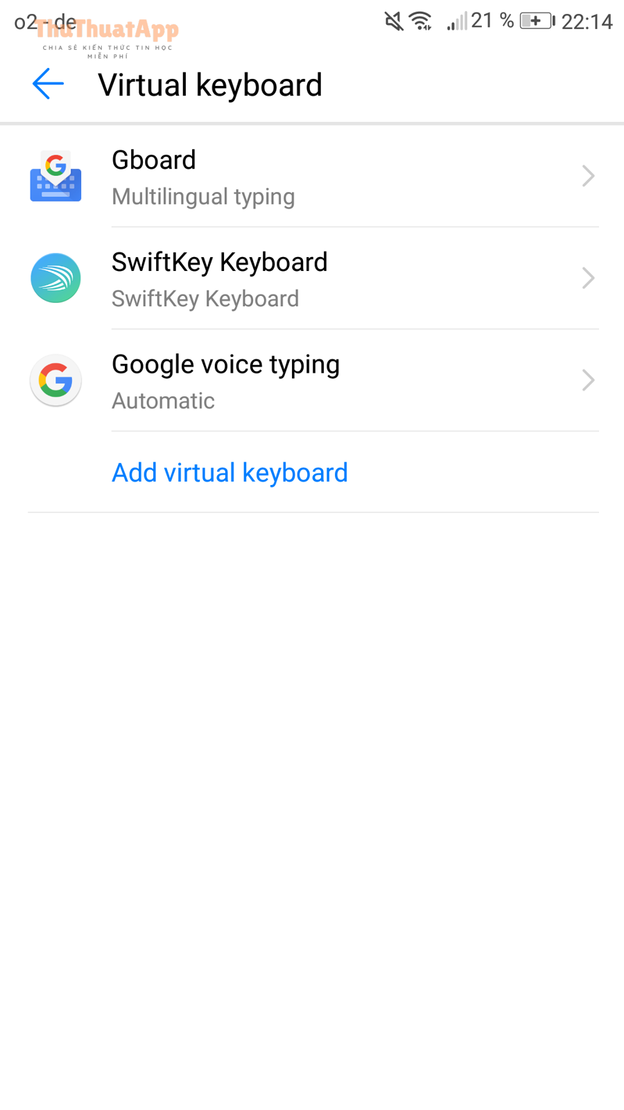 Minh họa mục cài đặt bàn phím trên Android