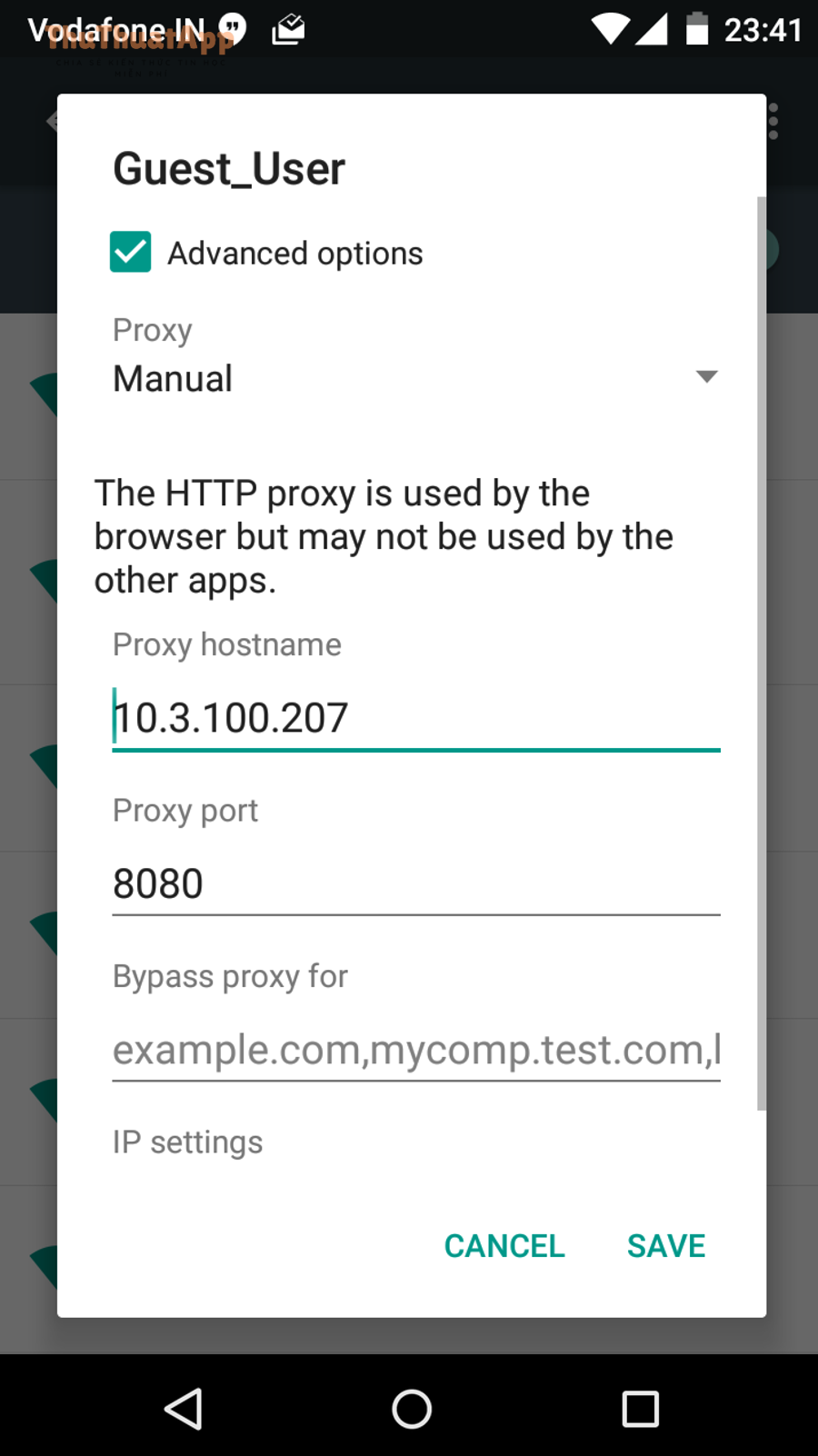 Cài đặt proxy Wi-Fi trên Android - nên để None nếu Wi-Fi kết nối nhưng không vào mạng