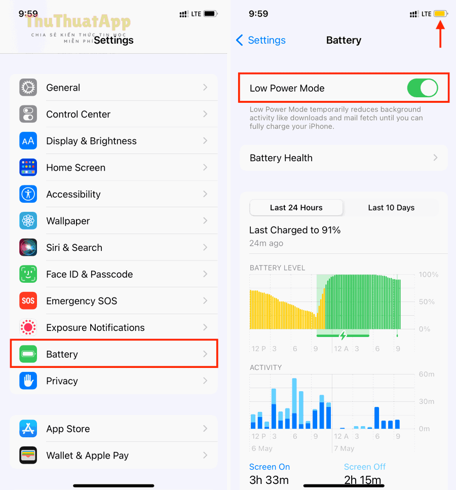 Enable Low Power Mode iPhone