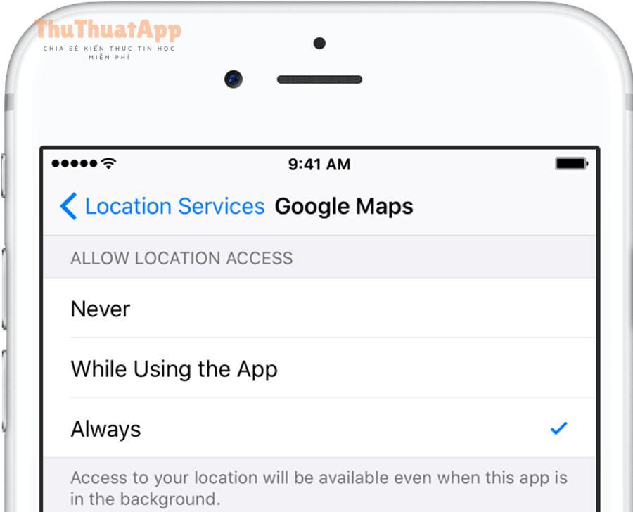 Cách chia sẻ ETA (thời gian đến) trên Google Maps cho tài xế 4 Google Maps location access Always iPhone screenshot 001