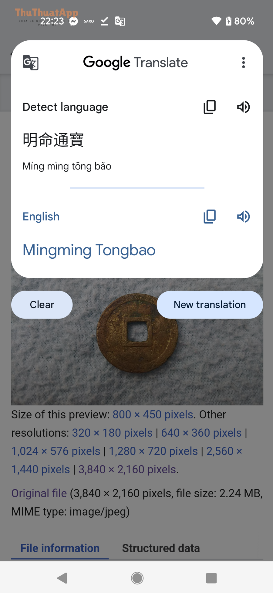 Ví dụ cửa sổ nổi dạng pop-up: Google Translate hiển thị khung dịch nổi trên Android