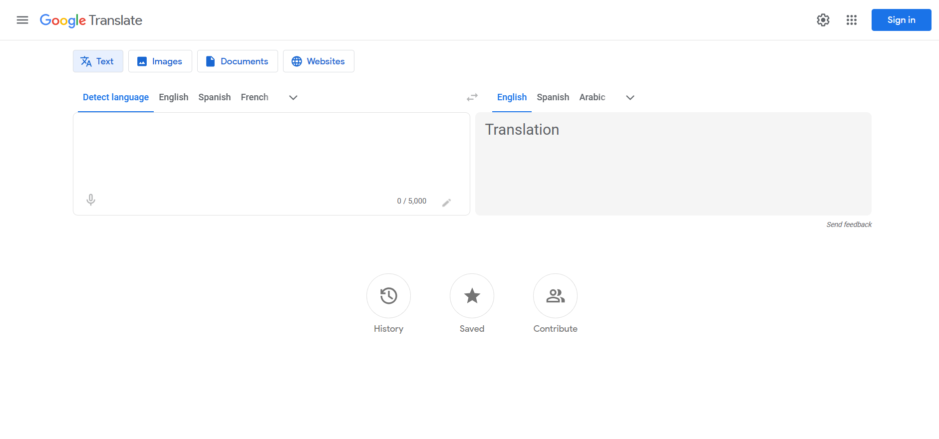 Minh họa giao diện dịch của Google Translate