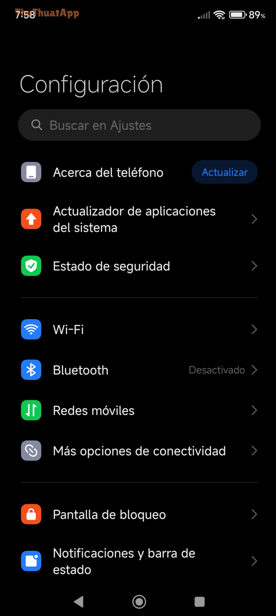 Ví dụ giao diện Cài đặt trên Android (minh họa nơi thường có tùy chọn Thanh điều hướng)