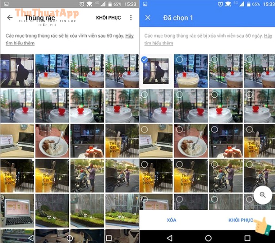 Hướng dẫn khôi phục ảnh thùng rác iPhone cho người mới, xóa–khôi phục 6 KHOI PHUC ANH DA XOA VINH VIEN TREN GOOGLE PHOTO 5