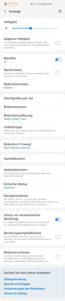 Komplette Anzeigeeinstellungen Android 9 25072019