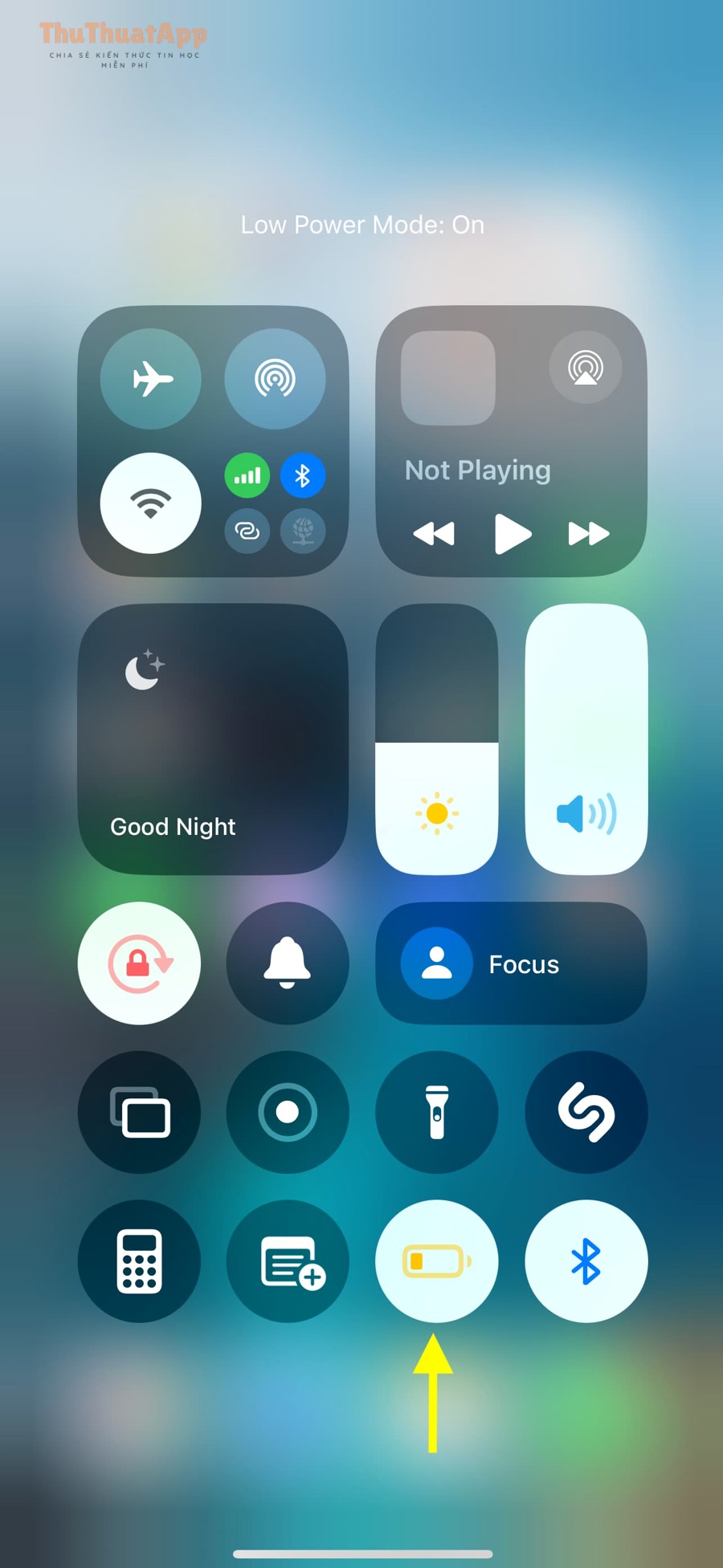 Nút Low Power Mode trong Control Center