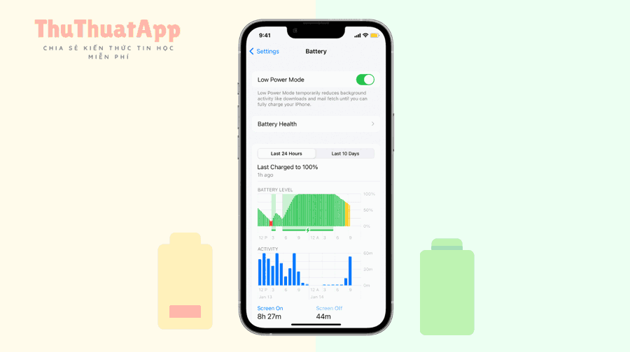 Minh hoạ Low Power Mode trên iPhone