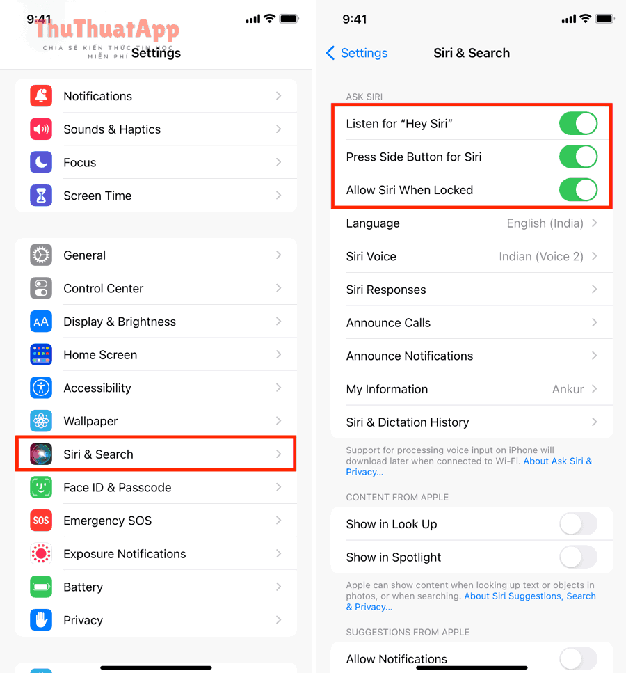 Siri and Search iPhone Settings