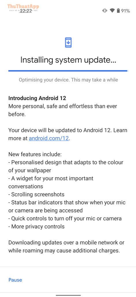 System update to Android 12 Google Pixel 4A December 2021 09
