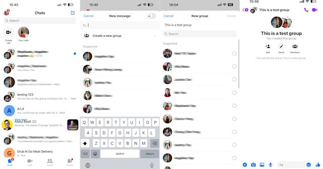 Minh họa các bước tạo nhóm chat trên ứng dụng Messenger