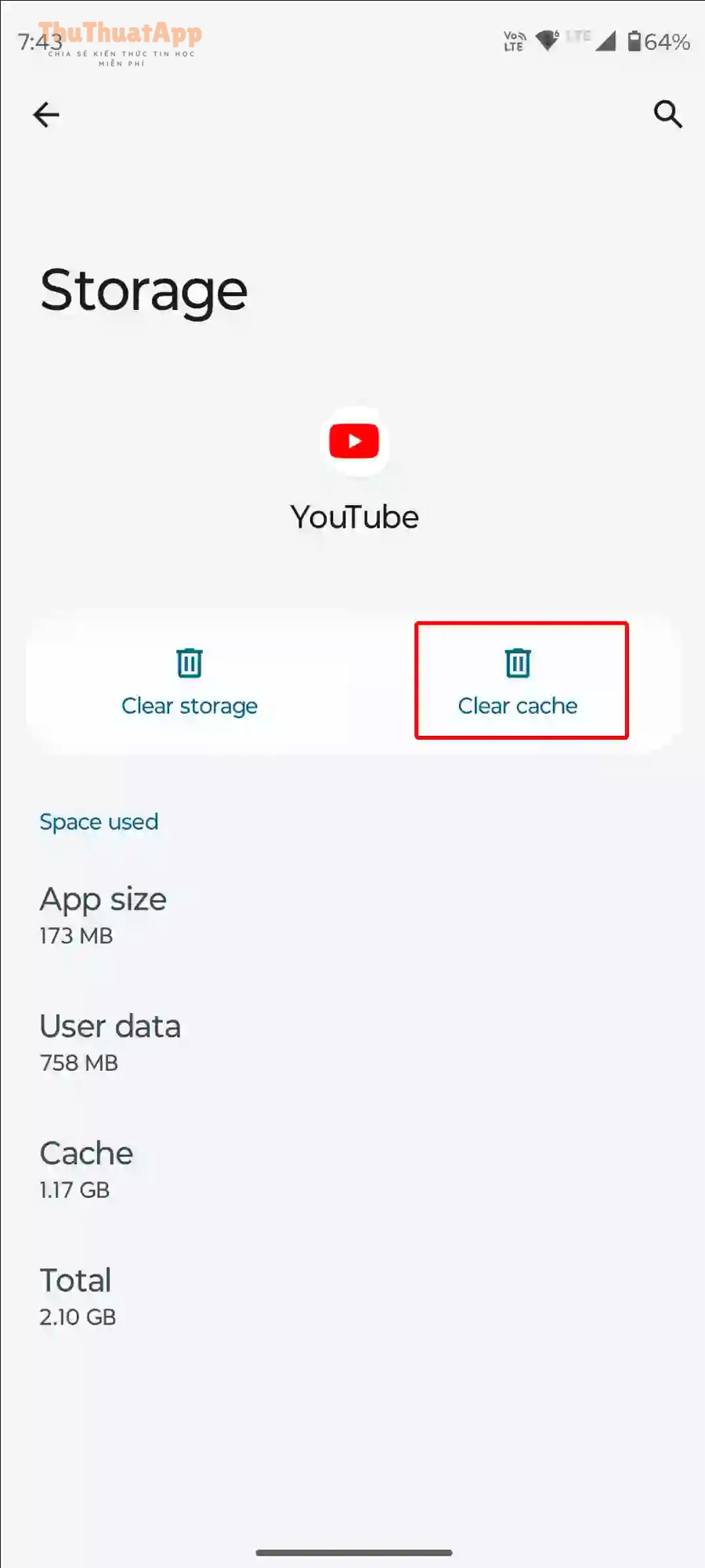 android youtube clear cache