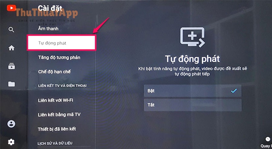 Cách bật/tắt tự động phát YouTube TV app cho Smart TV 4 Biểu tượng Settings