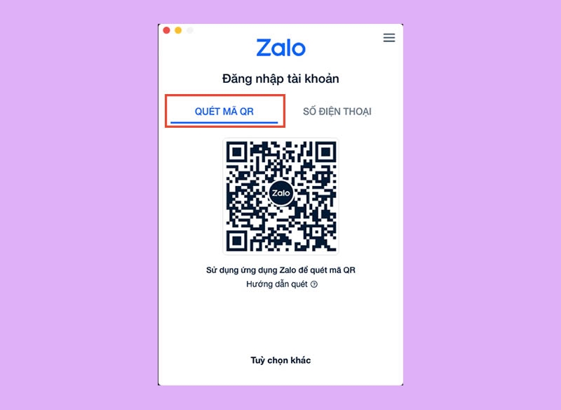 Màn hình Zalo PC hiển thị đăng nhập bằng quét mã QR