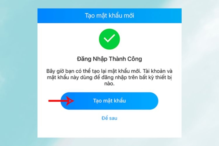 Tạo mật khẩu mới sau khi xác thực thành công
