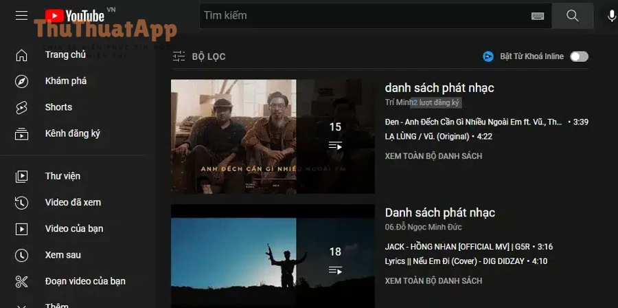 danh sach phat youtube
