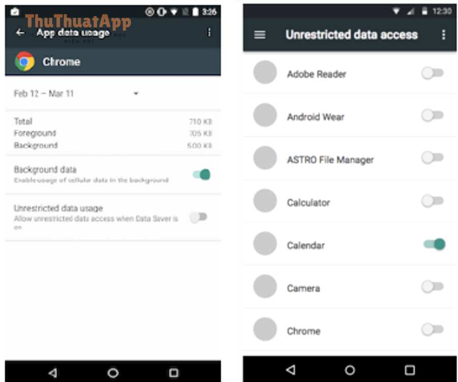 Cách theo dõi dung lượng data theo ứng dụng Android: kiểm soát “ngốn mạng” cực dễ, tránh hết 4G/5G giữa chừng 3 Màn hình App data usage và Unrestricted data access trên Android