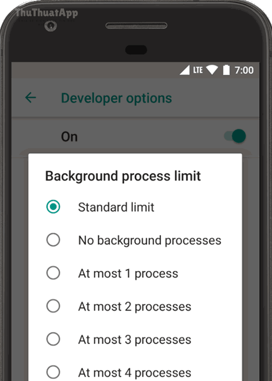 Cách bật giới hạn tiến trình nền (Background process limit) Android: giảm lag, tiết kiệm RAM và pin đúng cách 3 Màn hình Background process limit trong Developer options