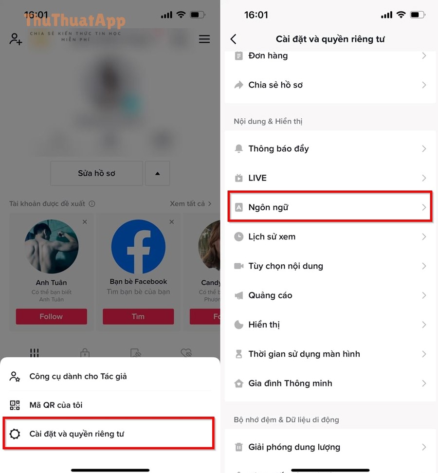 Cách bật dịch tự động phụ đề TikTok: Hướng dẫn chi tiết, dễ làm trên iPhone & Android 4 Chọn mục Ngôn ngữ để bật dịch tự động phụ đề TikTok
