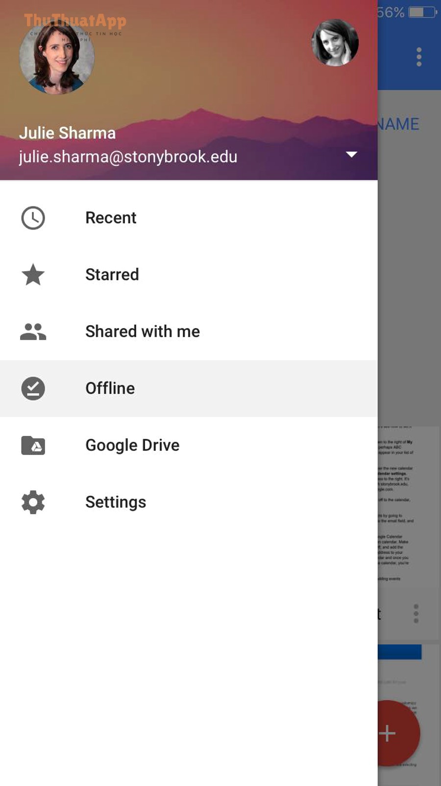 Mục Offline trong ứng dụng Google để truy cập tệp khi không có mạng