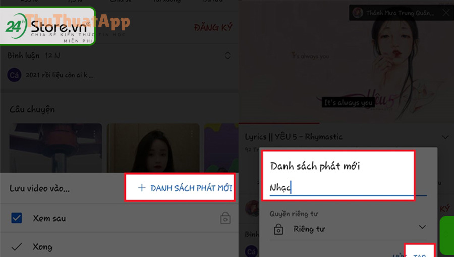 huong cach tao playlist tren youtube bang thiet bi dien thoai buoc 4 5