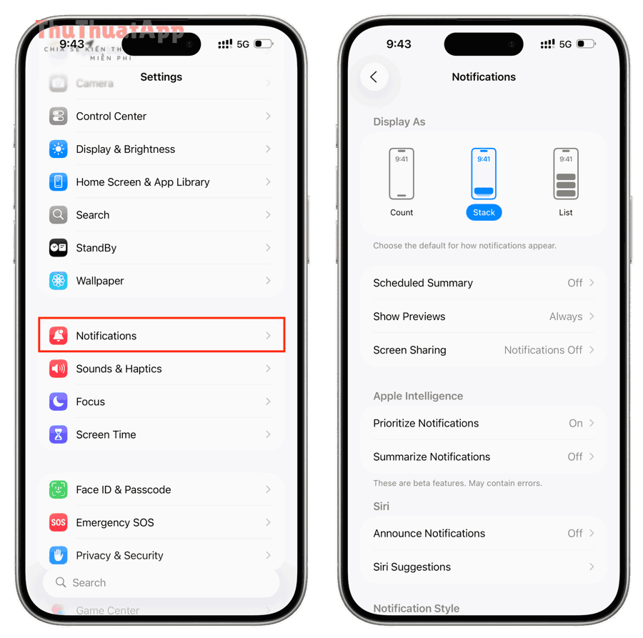 iPhone Notification settings