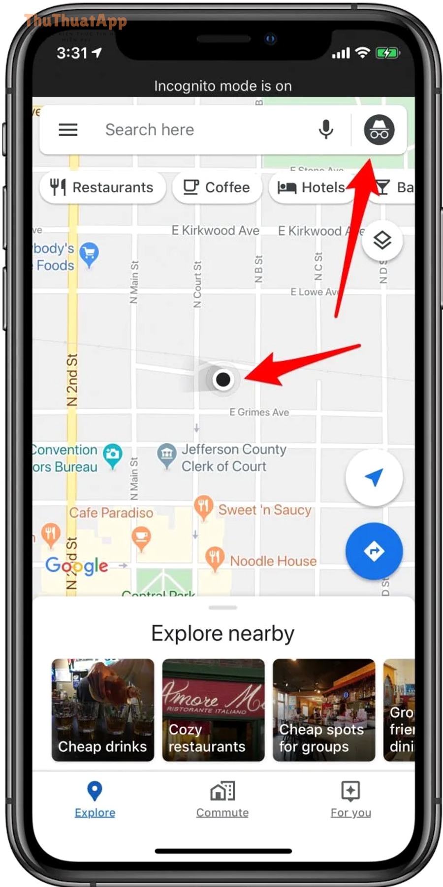 Google Maps Incognito mode trên iPhone