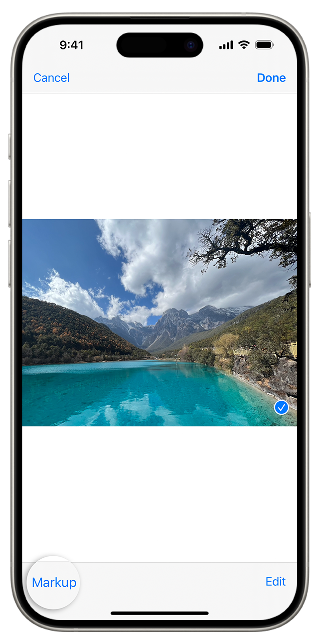 Minh họa chia sẻ và chỉnh sửa ảnh trong Messages trước khi gửi