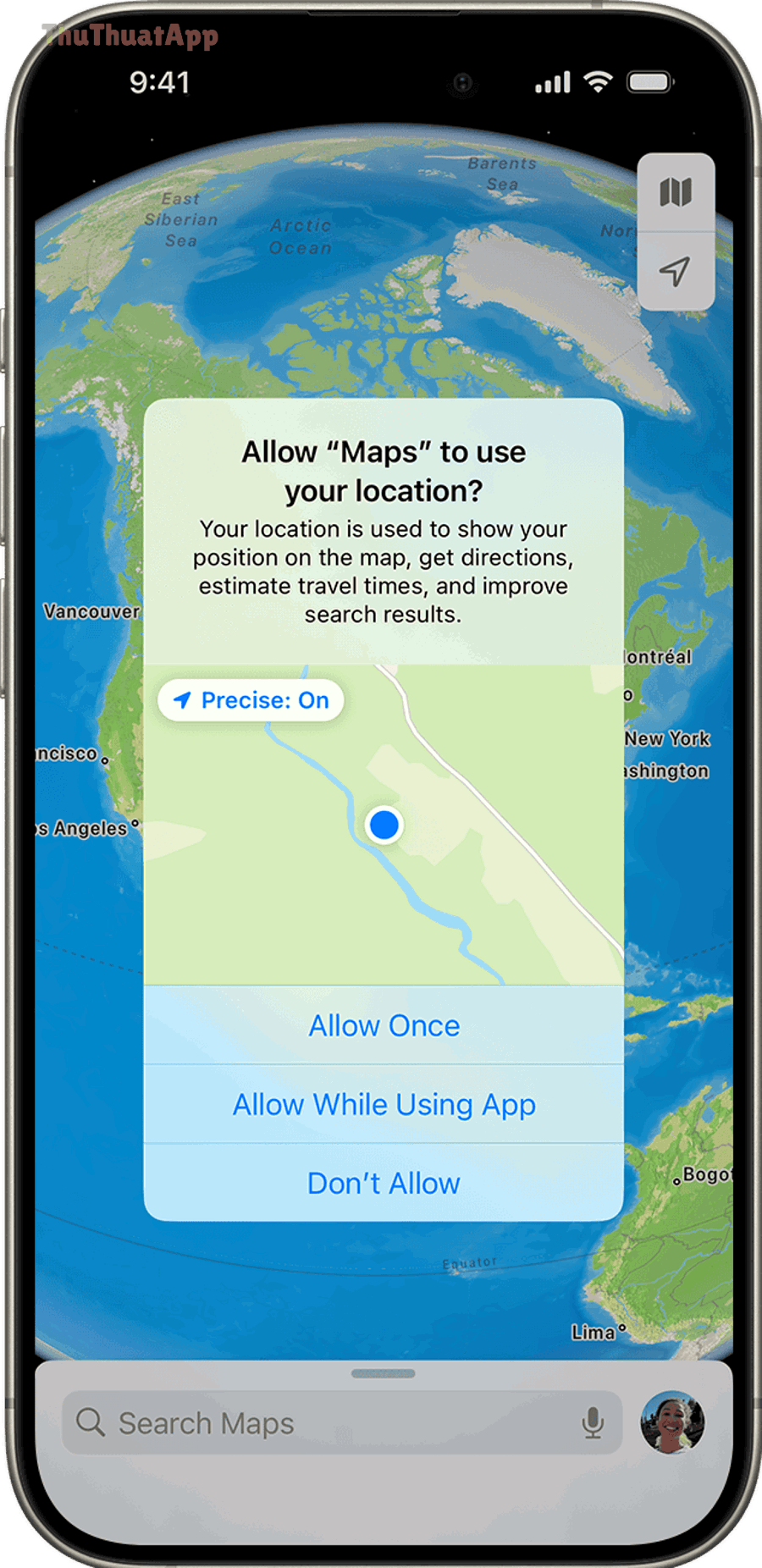 Hộp thoại xin quyền vị trí trên iPhone