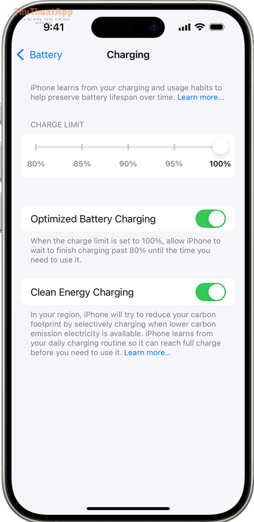 Hướng dẫn tối ưu sạc pin iPhone cho người mới: bật/tắt chuẩn 1 ios 18 iphone 15 pro settings battery charging 1