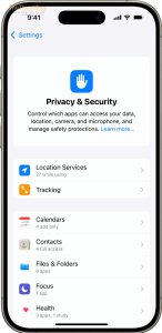 ios 18 iphone 15 pro settings privacy security