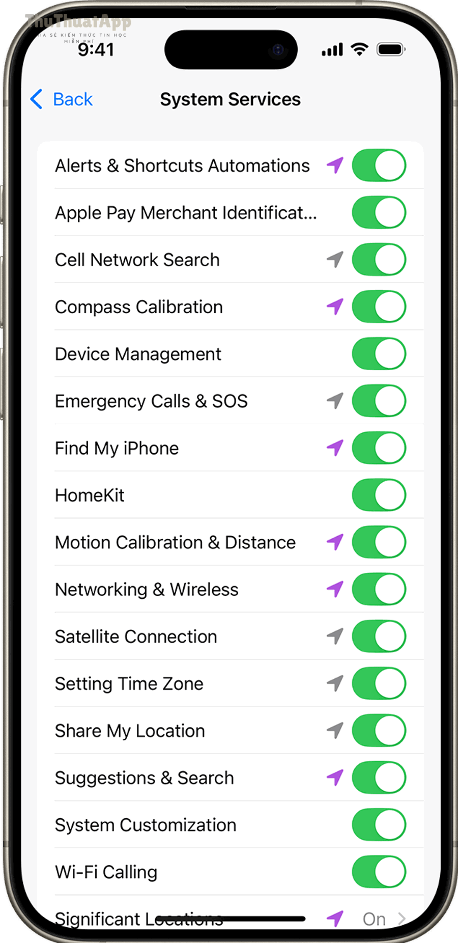 Cách bật/tắt định vị iPhone: Location Services và GPS 7 ios 18 iphone 15 pro settings privacy security location services system services