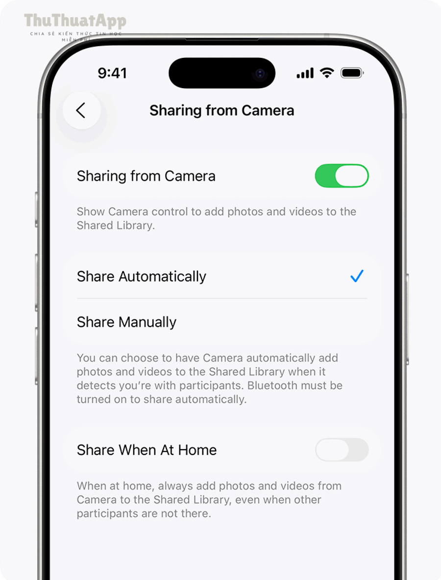 ios 26 iphone 16 pro settings apps photos shared library sharing from camera sha