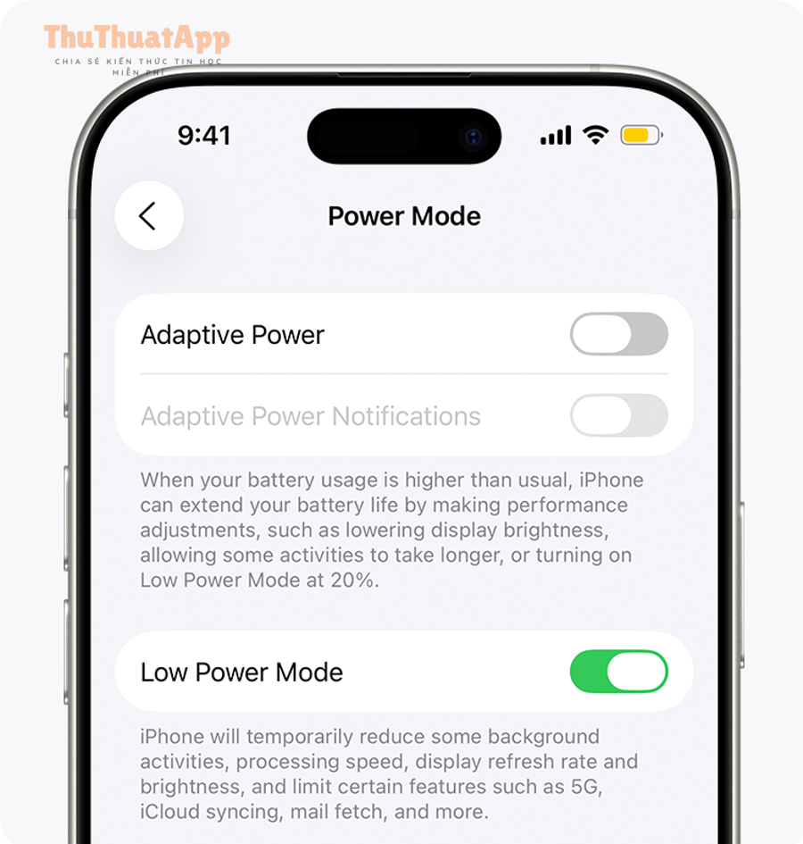 ios 26 iphone 16 pro settings battery power mode low power mode on 2