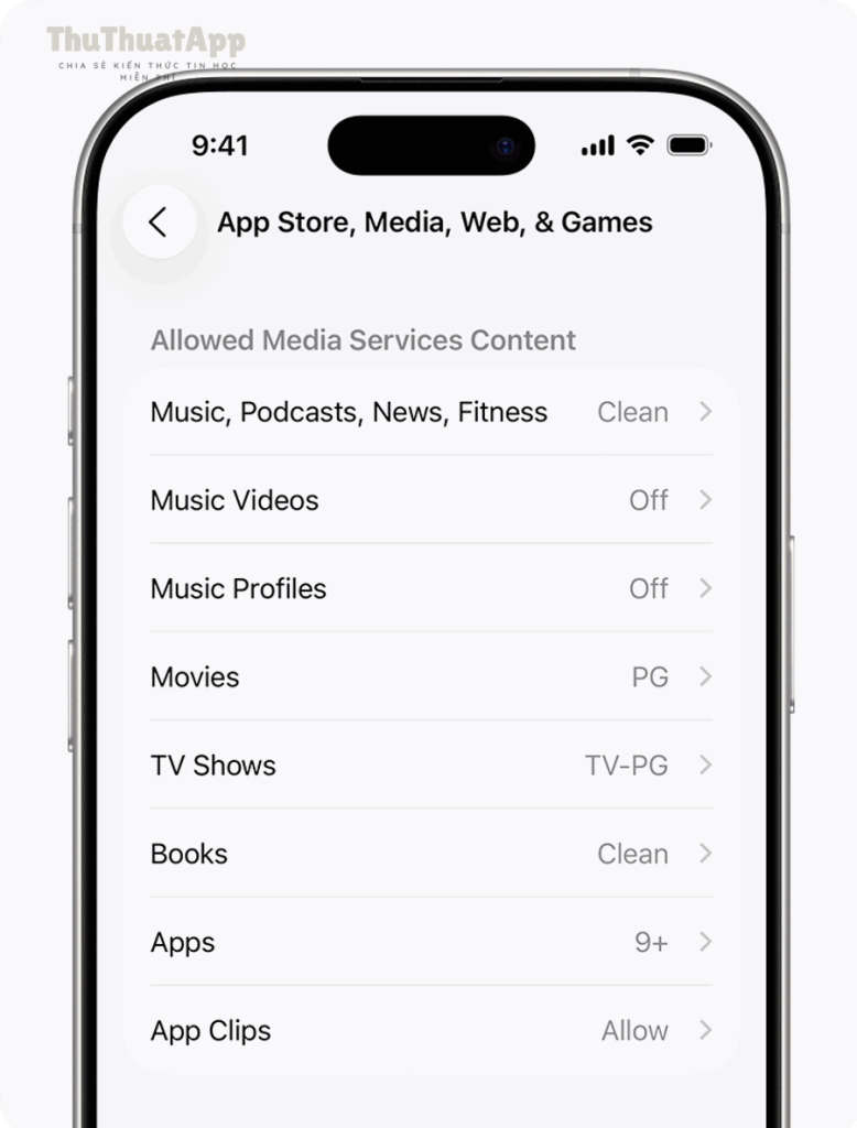 Cách chặn, lọc nội dung nhạy cảm iPhone cho cha mẹ 1 ios 26 iphone 16 pro settings screen time content privacy restrictions app store