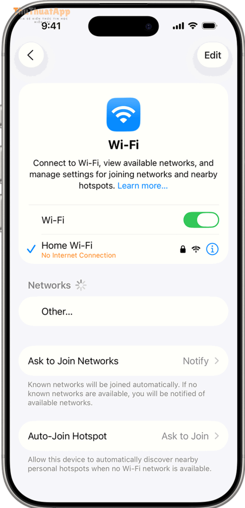 ios 26 iphone 16 pro settings wi fi no internet connection