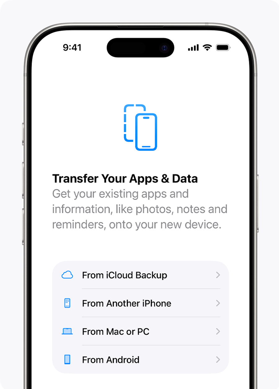 Cách khôi phục iPhone từ iCloud: phục hồi dữ liệu an toàn 5 Màn hình Transfer Your Apps & Data với tùy chọn From iCloud Backup