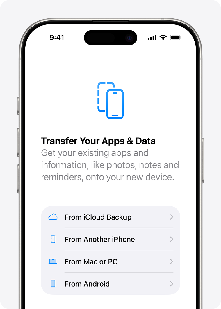 Màn hình Transfer Your Apps & Data khi chuyển dữ liệu sang iPhone mới