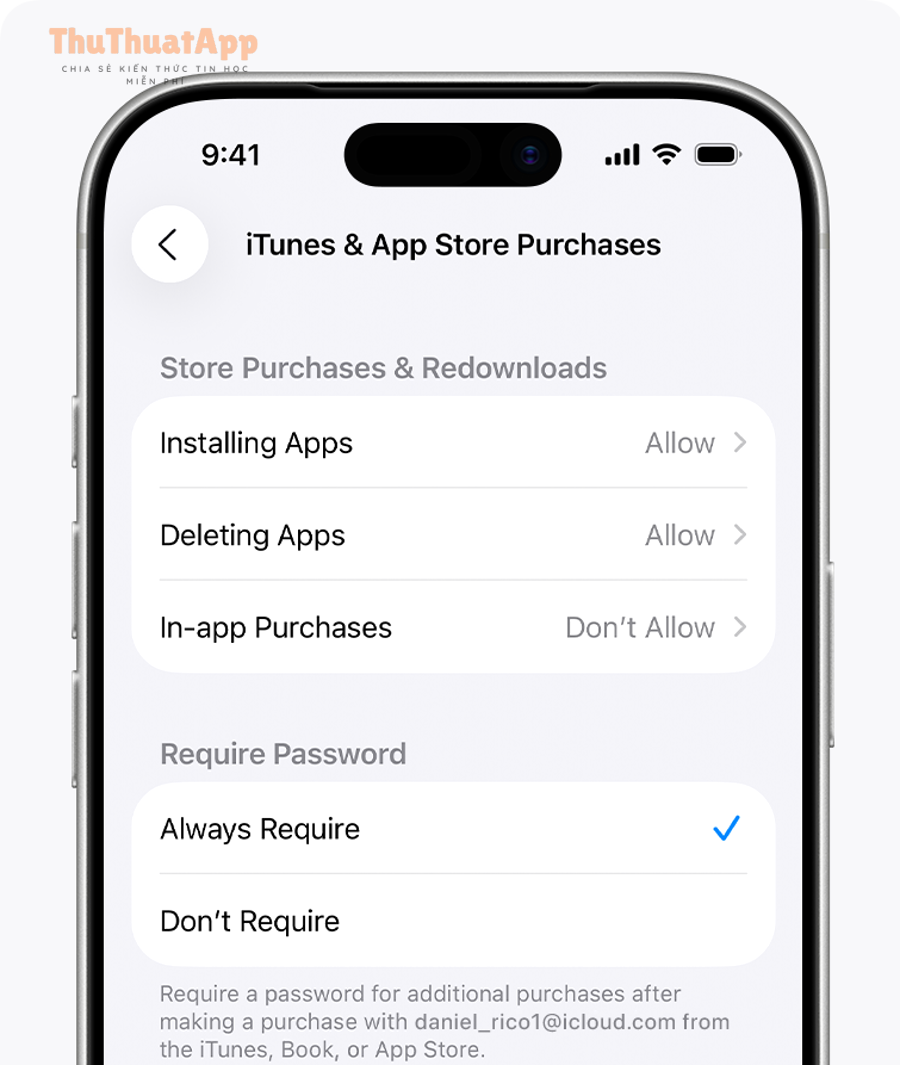 Hướng dẫn chặn mua hàng trong app iPhone cho trẻ: tắt mua nhầm 4 ios 26 iphone 17 pro settings screen time content privacy itunes app store in ap