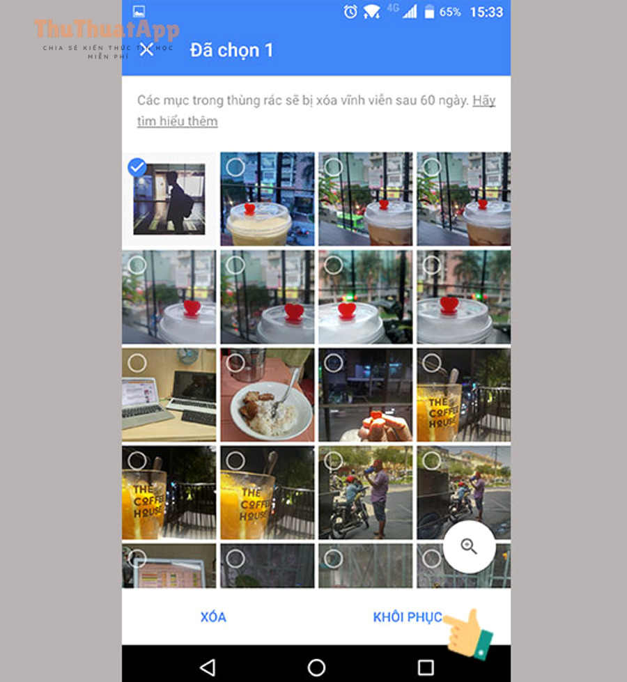 Hướng dẫn khôi phục ảnh thùng rác iPhone cho người mới, xóa–khôi phục 5 khoi phuc anh da xoa tren android voi google photo 05