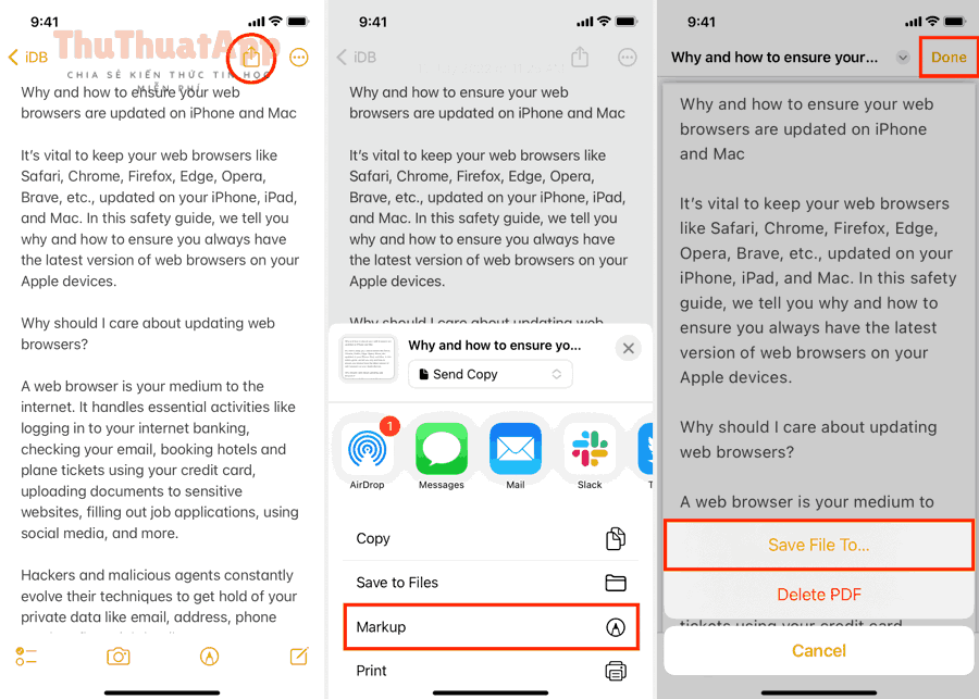 Cách chỉnh sửa PDF trên iPhone cho người mới, không cần máy tính 3 Mở Markup từ Share Sheet để chỉnh sửa nội dung